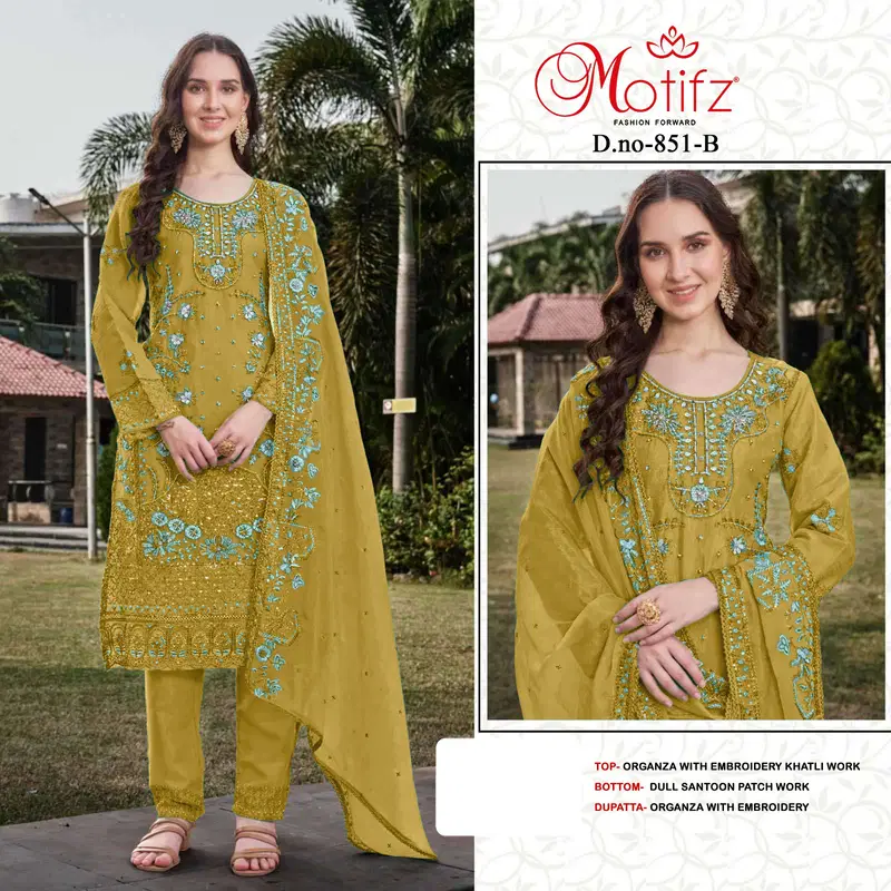 Motifz 851 A To D Organza Embroidery Pakistani Suits Suppliers In India